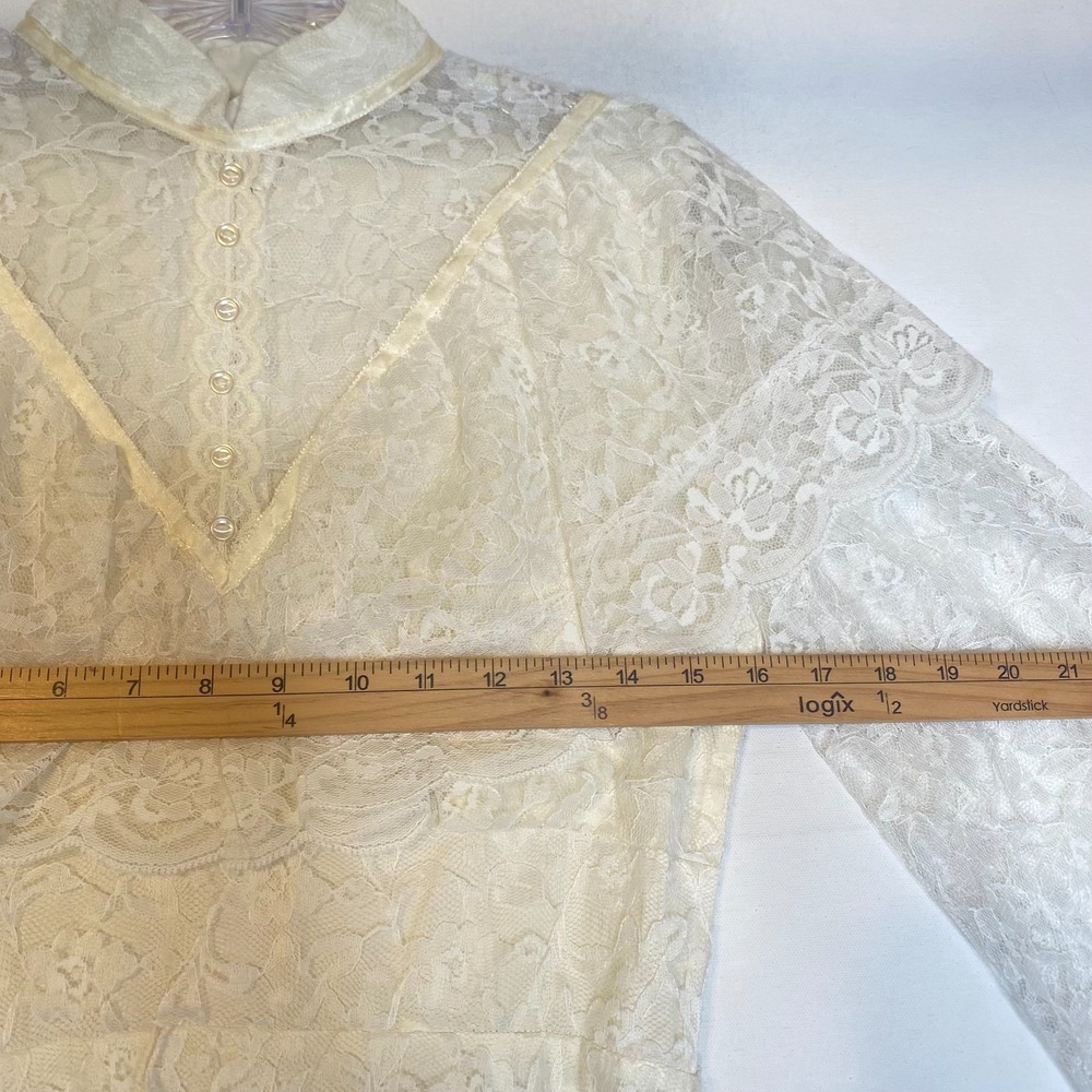 Vintage 80s Union Made Wedding Dress S Cream Lacey Long Sleeve Modest Victorian - Picture 7 of 14
